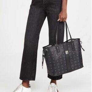 MCM Large Liz Black Monogram Reversible Tote Bag with Top Handles NEW